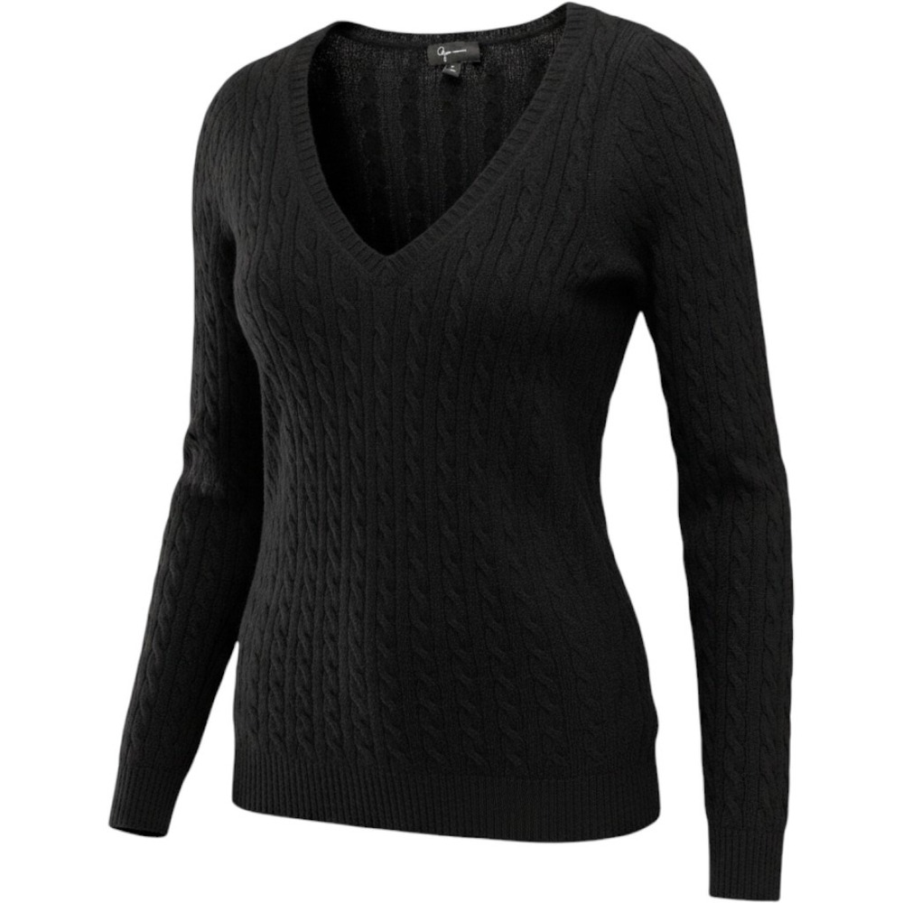 Aqua Cashmere Cable Knit Sweater Womens S Black V-Neck Quiet Luxury Minimalist